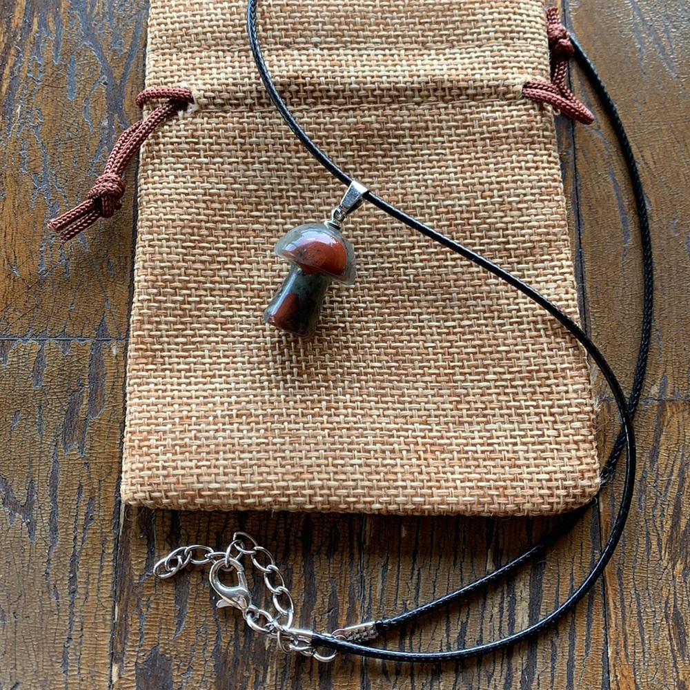 Bloodstone Mushroom Necklace Crystal Mushroom Pendant Crystal Mushroom Necklace